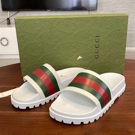 gucci web slides white|original Gucci slides.